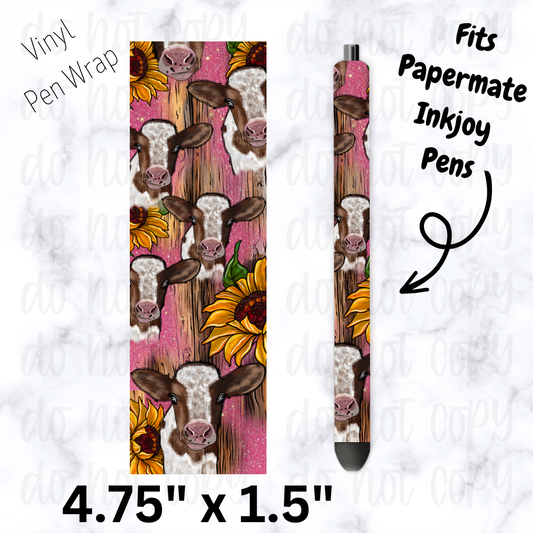 Cow heifer sunflower pink pen wrap