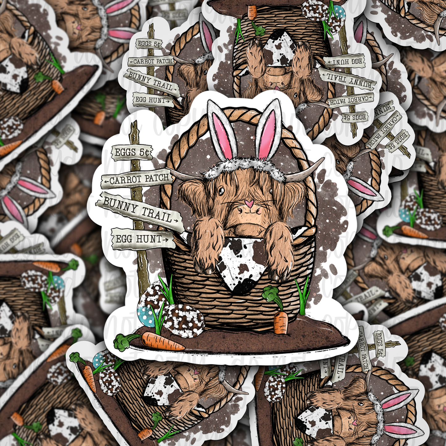 Easter cow western heifer Die cut sticker 3-5 Business Day TAT
