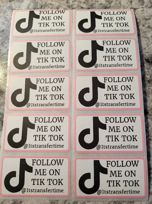 Custom follow me on tik tok Stickers 50 OR 100 count