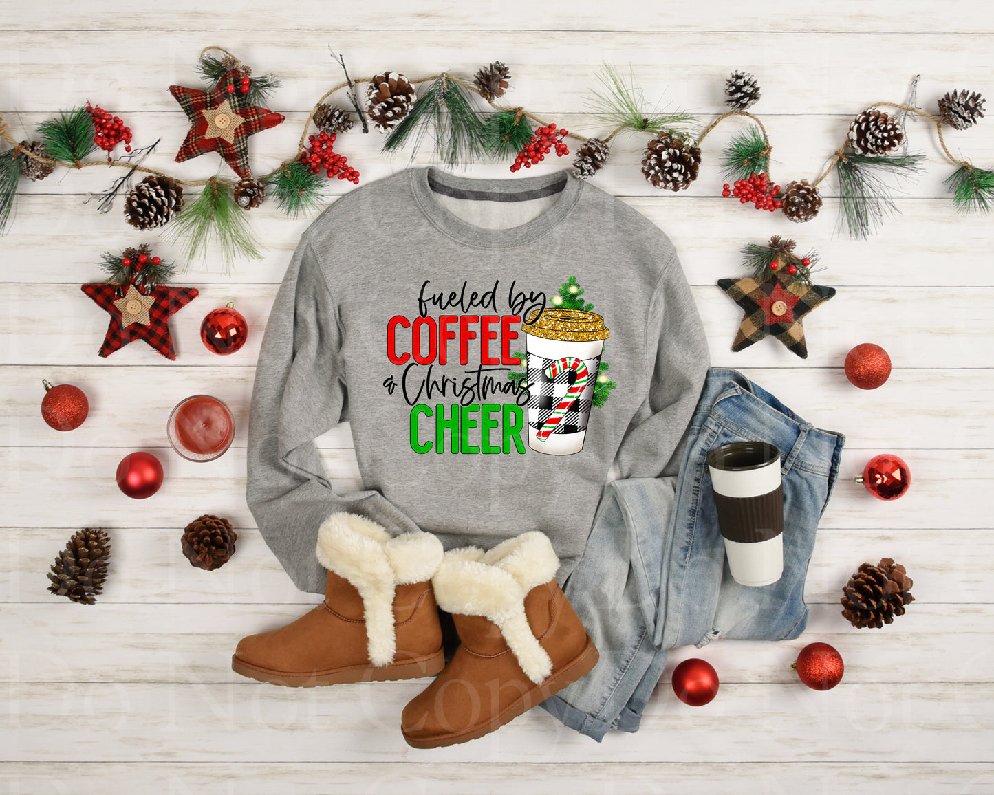 Fueled by coffee and Christmas cheer buffalo plaid *DREAM TRANSFER* DTF