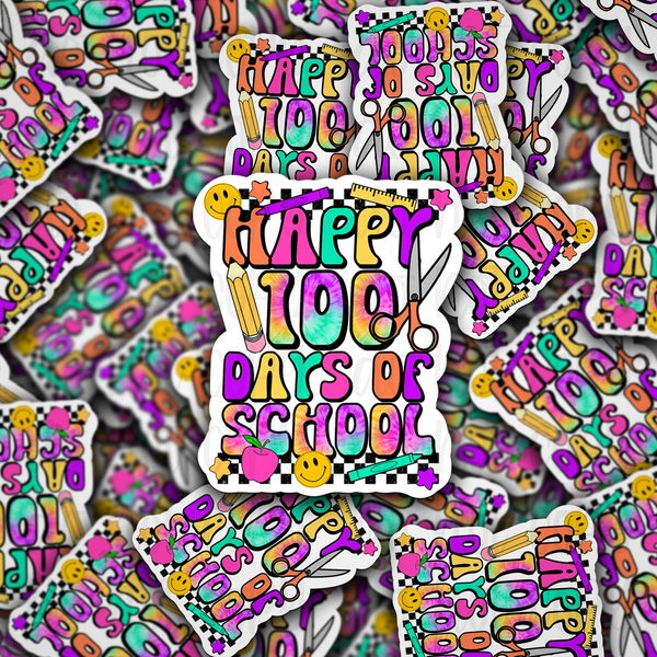 Happy 100 days of school purple pink Die cut sticker 3-5 Business Day TAT