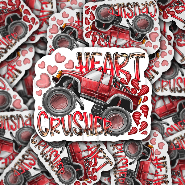 Heart crusher truck Valentine's day Die cut sticker 3-5 Business Day TAT