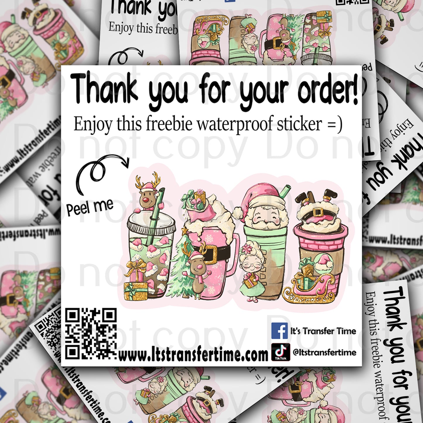 Custom thank you for your order with freebie Christmas coffee cup sticker cut outs *Ships within 3-5 business days*