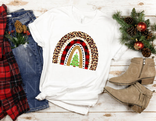 Leopard buffalo plaid rainbow with Christmas tree *DREAM TRANSFER* DTF