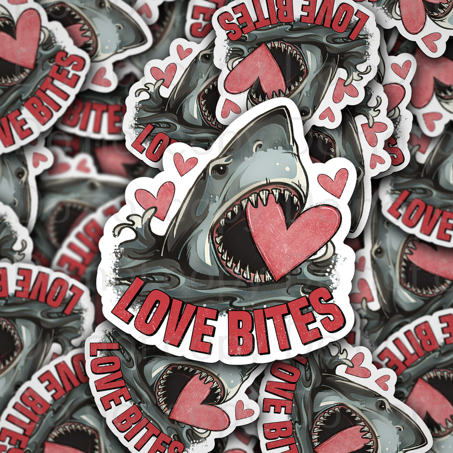 Love bites shark Valentine Die cut sticker 3-5 Business Day TAT