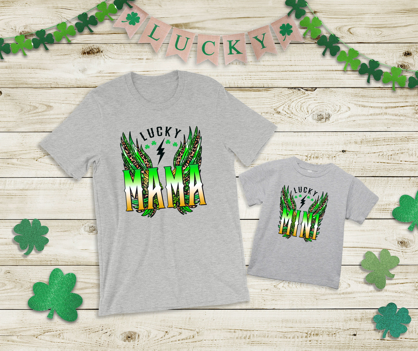 Mama or Mini with wings St. Patrick's Day clover shamrock *Choose from drop down menu *DREAM TRANSFER* DTF
