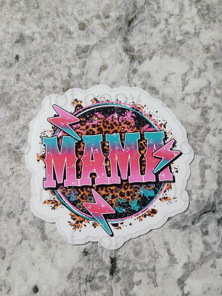 Mama circle leopard blue and pink Die cut sticker 3-5 Business Day TAT.