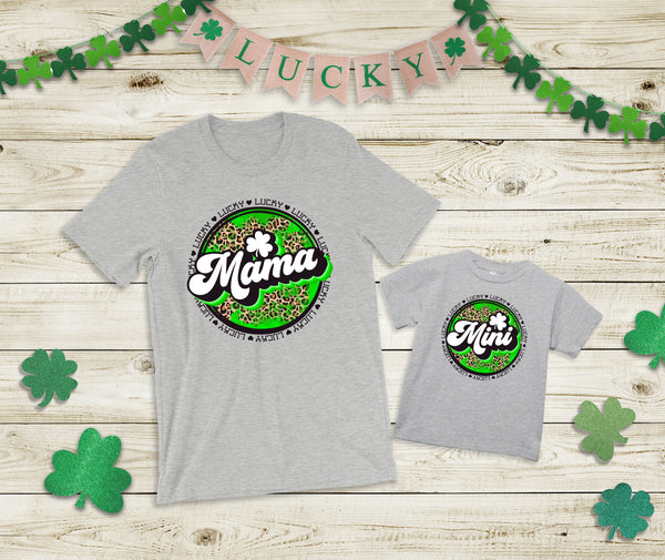 Mama or Mini circle leopard St. Patrick's Day clover shamrock *Choose from drop down menu *DREAM TRANSFER* DTF