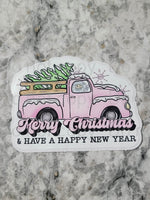 Merry Christmas & have a happy new year truck Die cut sticker 3-5 Business Day TAT.