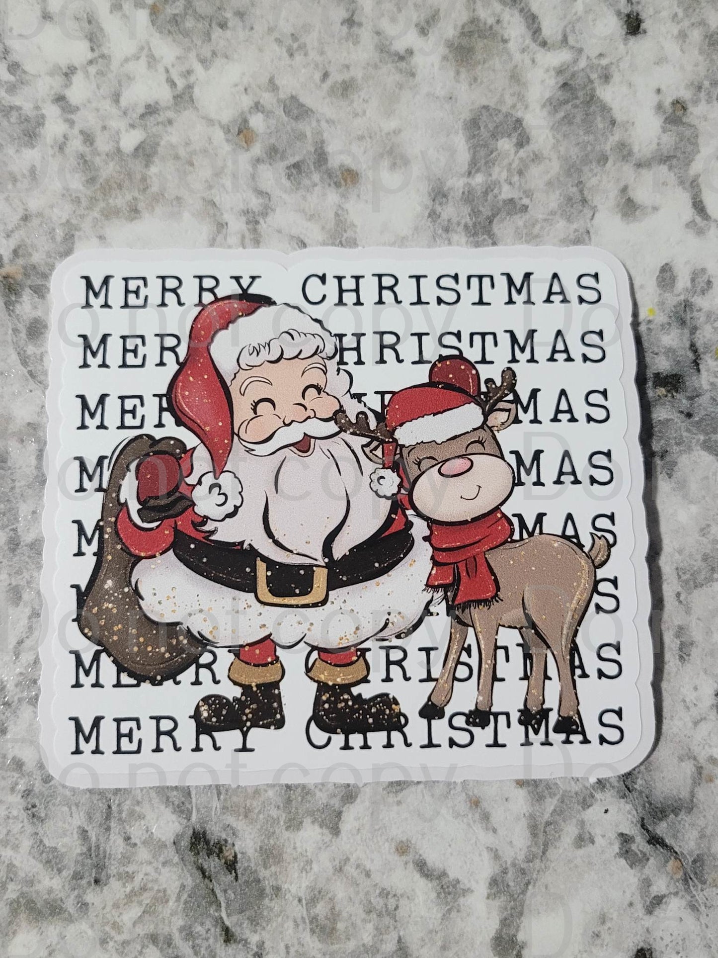 Merry Christmas Santa with reindeer Die cut sticker 3-5 Business Day TAT.