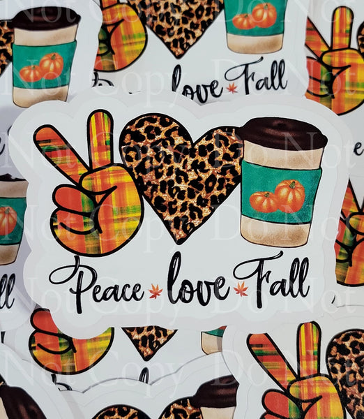 Peace love fall coffee cup Die cut sticker 3-5 Business Day TAT.