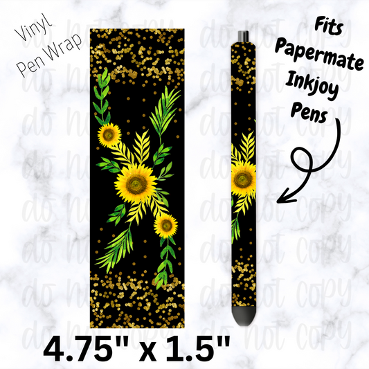 Black and gold sunflower pen wrap