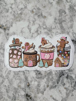 Pink gingerbread peppermint coffee cups Die cut sticker 3-5 Business Day TAT.