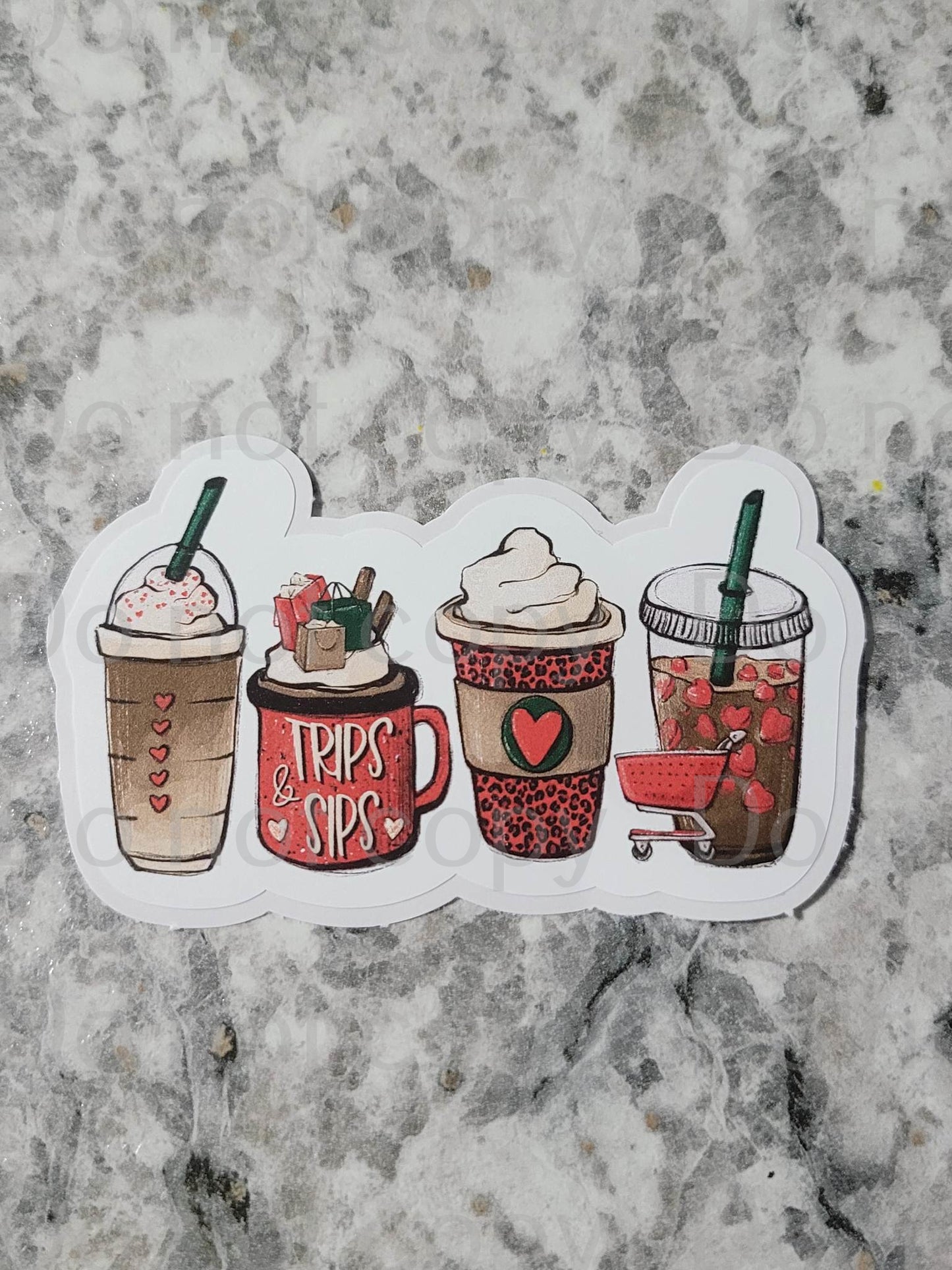 Sips and trips coffee cups Die cut sticker 3-5 Business Day TAT.