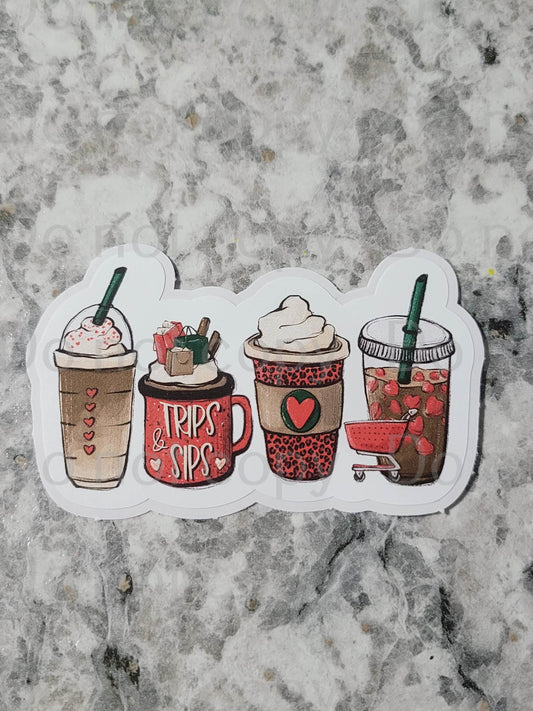 Sips and trips coffee cups Die cut sticker 3-5 Business Day TAT.