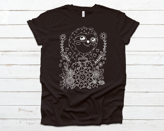 Sloth with flowers - white