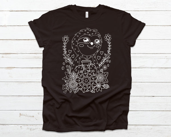 Sloth with flowers - white