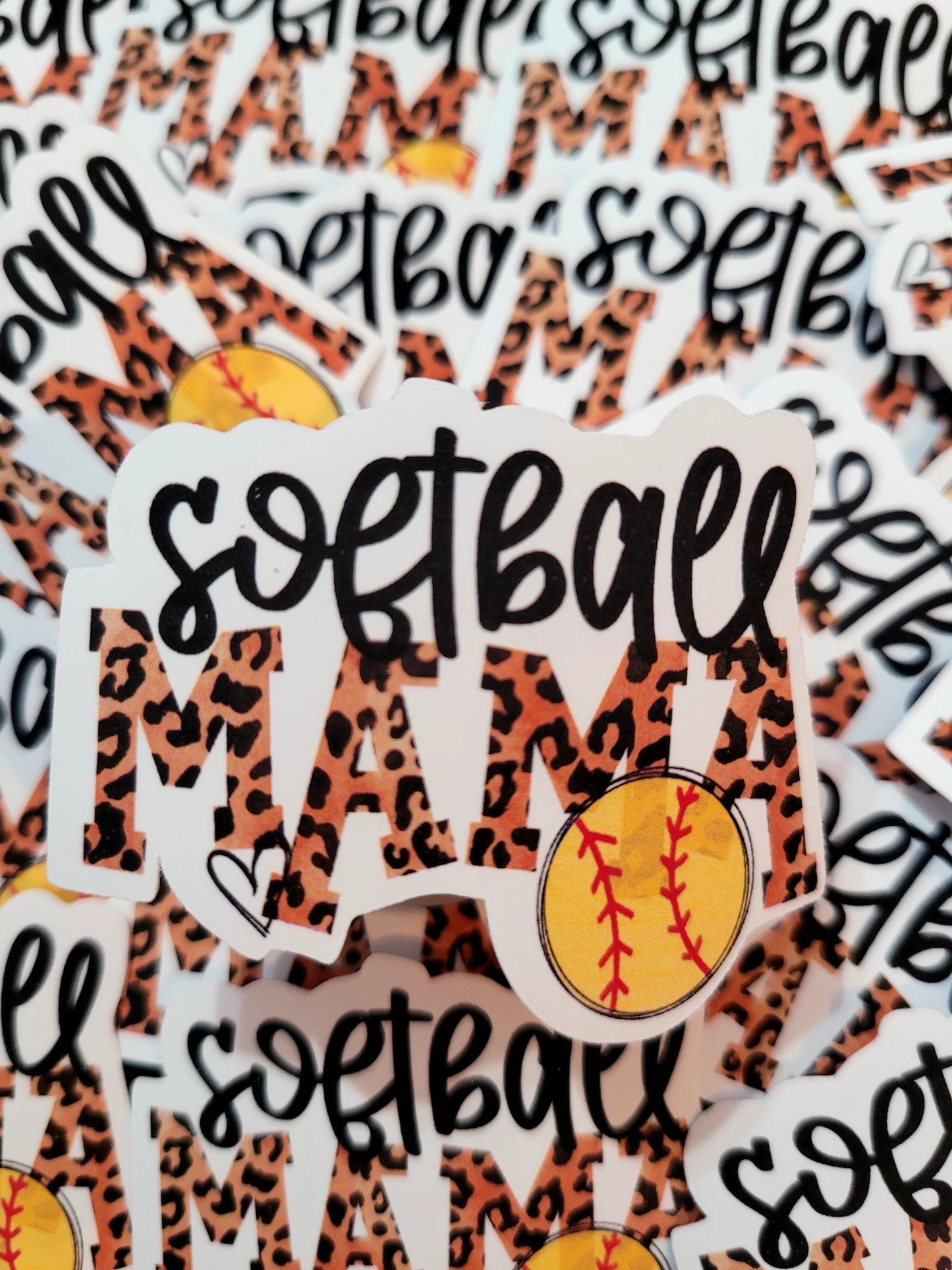 Softball Mama leopard Die cut sticker 3-5 Business Day TAT