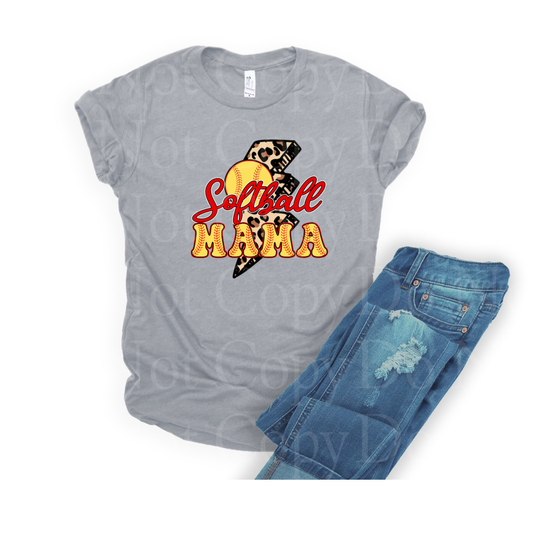 Softball Mama with leopard bolt *DREAM TRANSFER* DTF