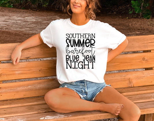 Southern summer barefoot blue jean country night