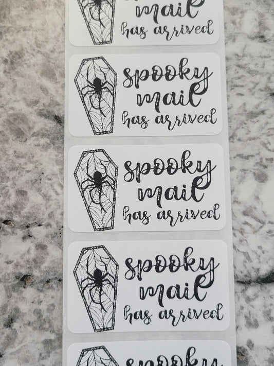 Spooky mail has arrived spider coffin Halloween 50 OR 100 count
