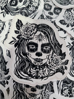 Sugar skull with roses Die cut sticker 3-5 Business Day TAT.
