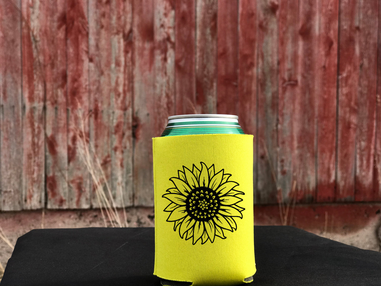 Black Sunflower Koozie or Pocket size