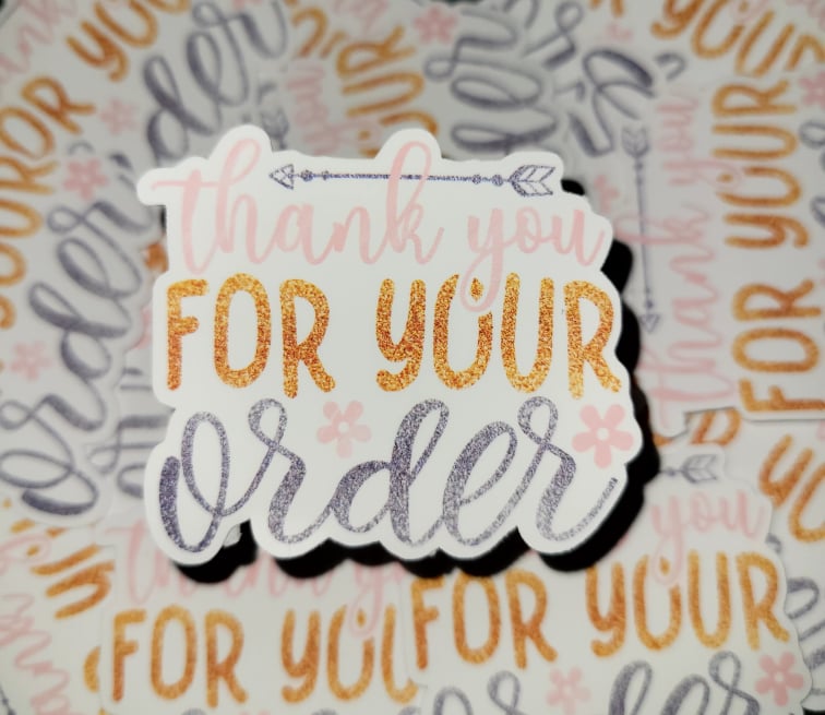 Thank you for your order arrow light pink silver and Gold Die cut sticker 3-5 Business Day TAT