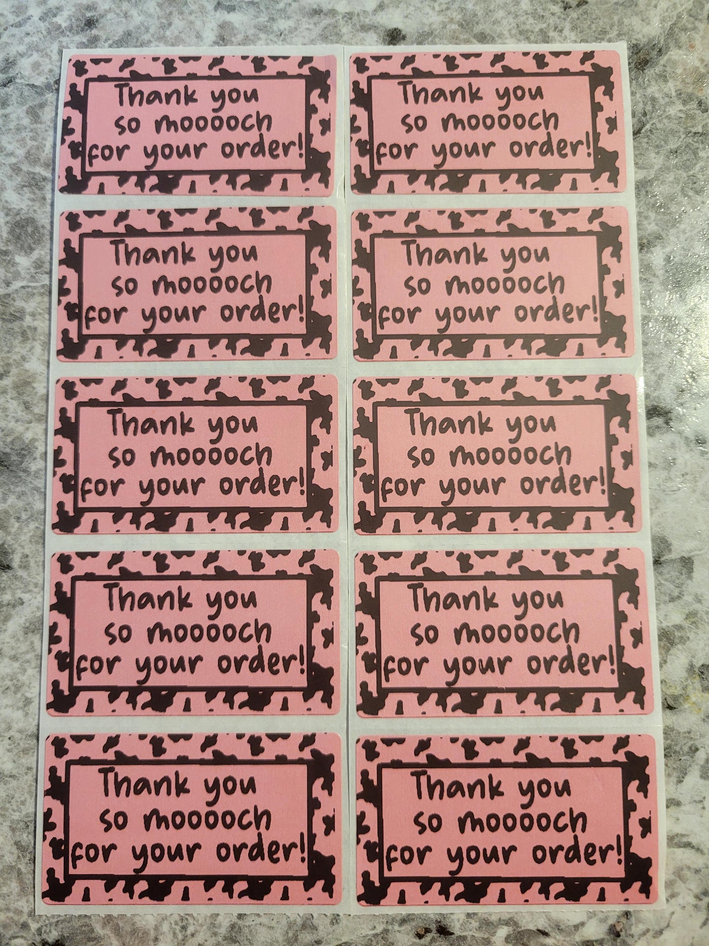Thank you so moooch for your order cow print border 50 OR 100 count