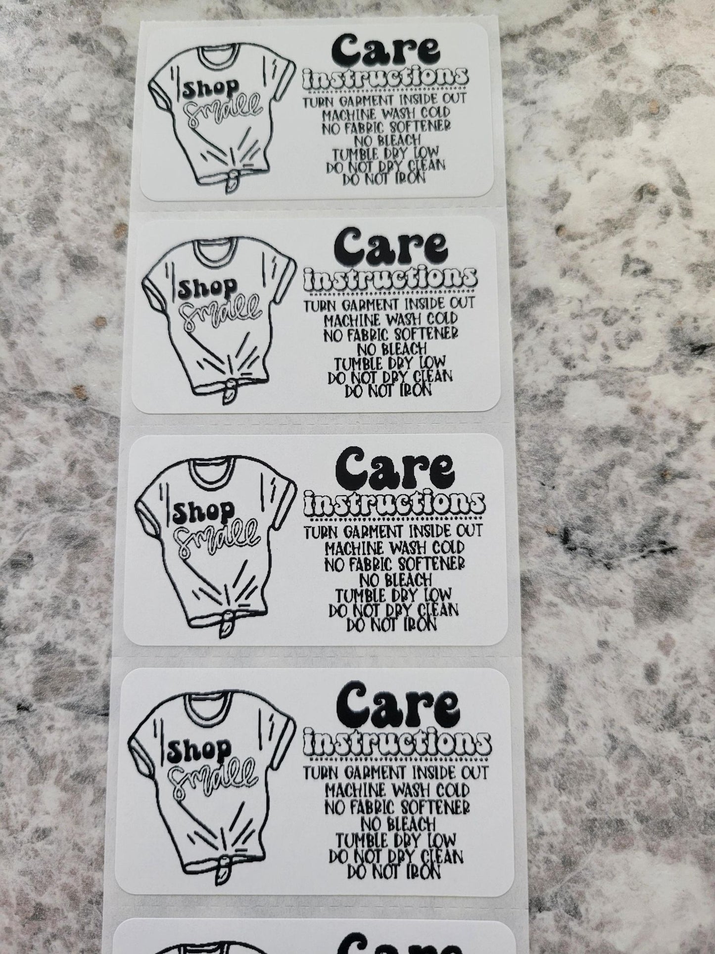 T Shirt care instruction Stickers 50 OR 100 count