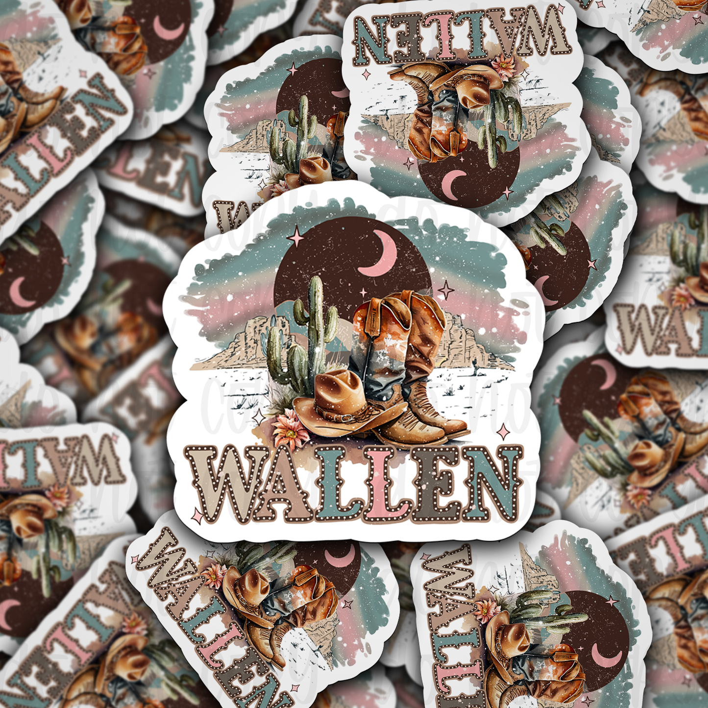 Country western boots with cactus Die cut sticker 3-5 Business Day TAT