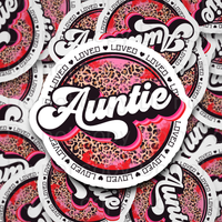 Loved Auntie leopard circle valentine Die cut sticker 3-5 Business Day TAT