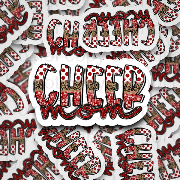 Cheer mom red polka dot leopard Die cut sticker 3-5 Business Day TAT
