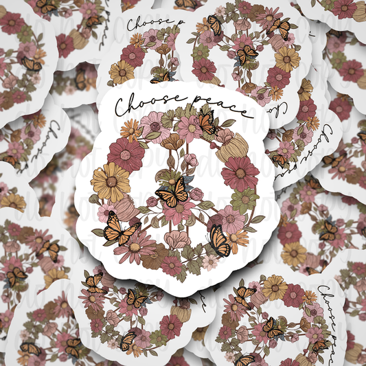 Choose peace butterfly flower Die cut sticker 3-5 Business Day TAT