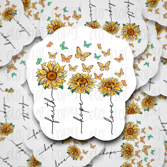 Faith hope love sunflower with butterflies Die cut sticker 3-5 Business Day TAT