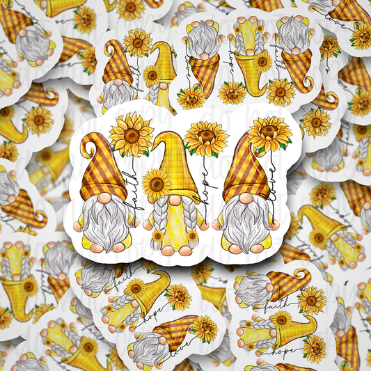 Spring faith hope love garden gnomes Die cut sticker 3-5 Business Day TAT