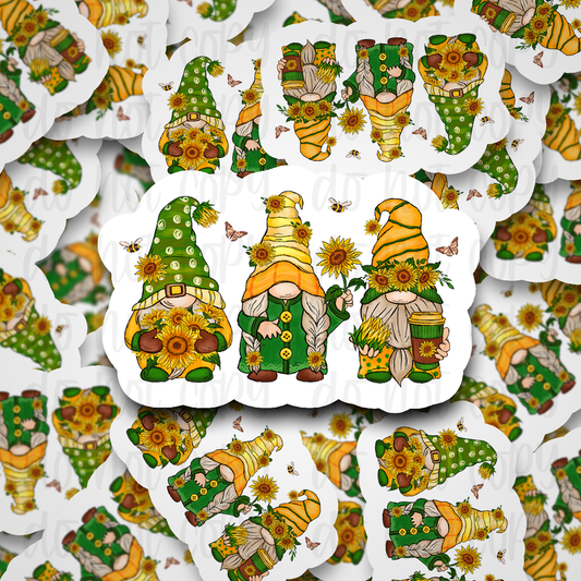 Spring garden gnomes with sunflowers Die cut sticker 3-5 Business Day TAT