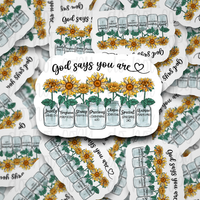 God says you are mason jars Die cut sticker 3-5 Business Day TAT