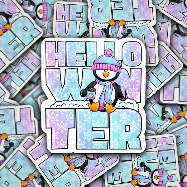 Hello winter penguin Die cut sticker 3-5 Business Day TAT