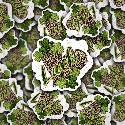 Lucky leopard heart with clover shamrocks St. Patrick's Die cut sticker 3-5 Business Day TAT