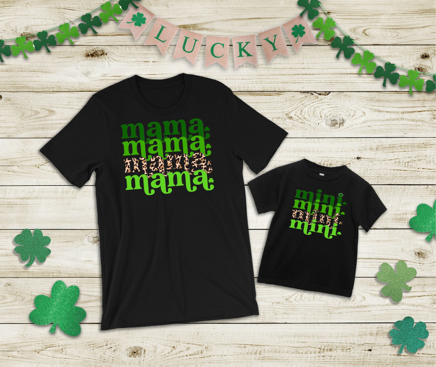 Mama or Mini stacked leopard St. Patrick's Day clover shamrock *Choose from drop down menu *DREAM TRANSFER* DTF