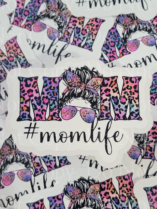 Mom life leopard messy bun momlife Die cut sticker 3-5 Business Day TAT.