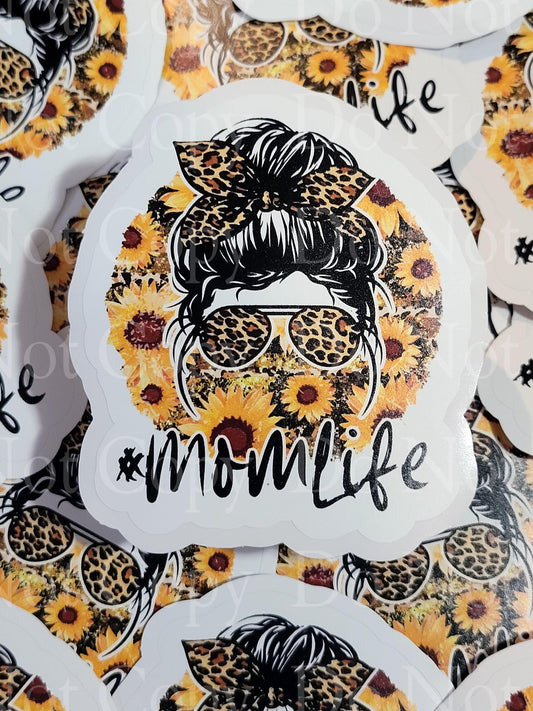 Mom life sunflower messy bun momlife Die cut sticker 3-5 Business Day TAT.