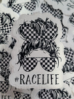 Race life messy bun racelife Die cut sticker 3-5 Business Day TAT.