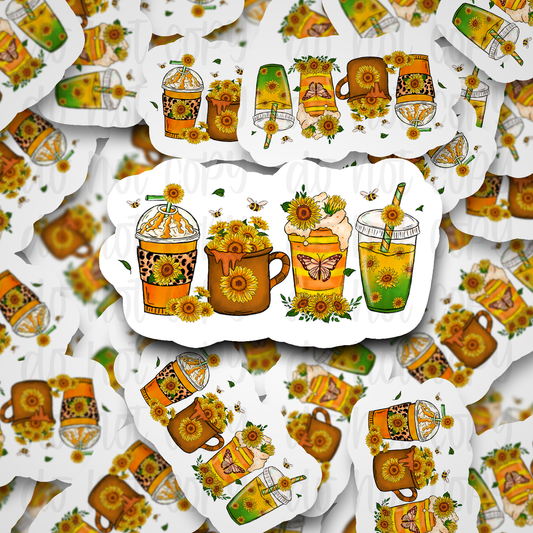 Sunflower western country butterfly coffee cup Die cut sticker 3-5 Business Day TAT