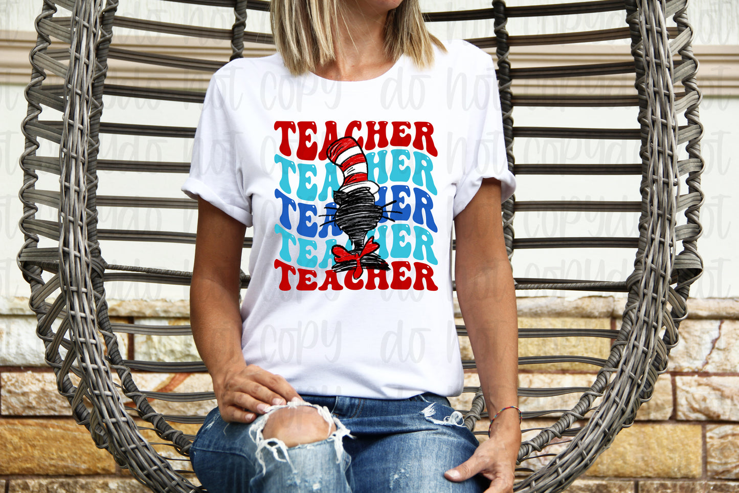 Teacher stacked with cat *DREAM TRANSFER* DTF