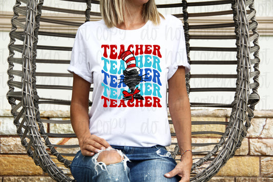 Teacher stacked with cat *DREAM TRANSFER* DTF