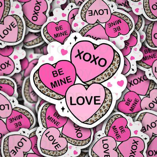 Xoxo be mine love leopard hearts Valentine Die cut sticker 3-5 Business Day TAT